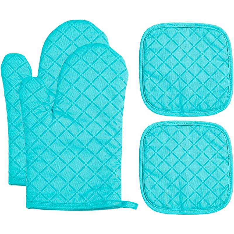 Blue- Silicone Oven Mitt, Heat Resistant Pot Holders, Flexible Oven Gloves, 1 Pair Heart Pattern