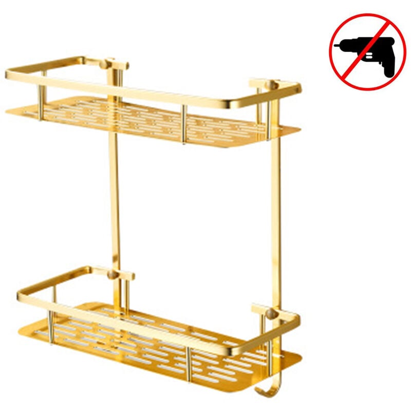 Gold Shower Caddy Double Tiers Aluminum Alloy Corner Bathroom Organizer  Storage