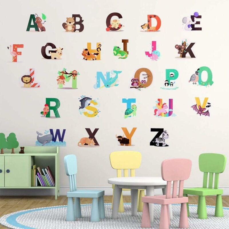 Alphabet Wall Stickers Kids Toddler Decors Animal ABC Stickers Removable  Letters