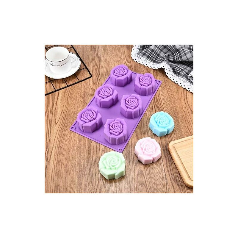 3 Packs Rose Flower Soap Molds Silicone 6 Cavities Flower Shapes
