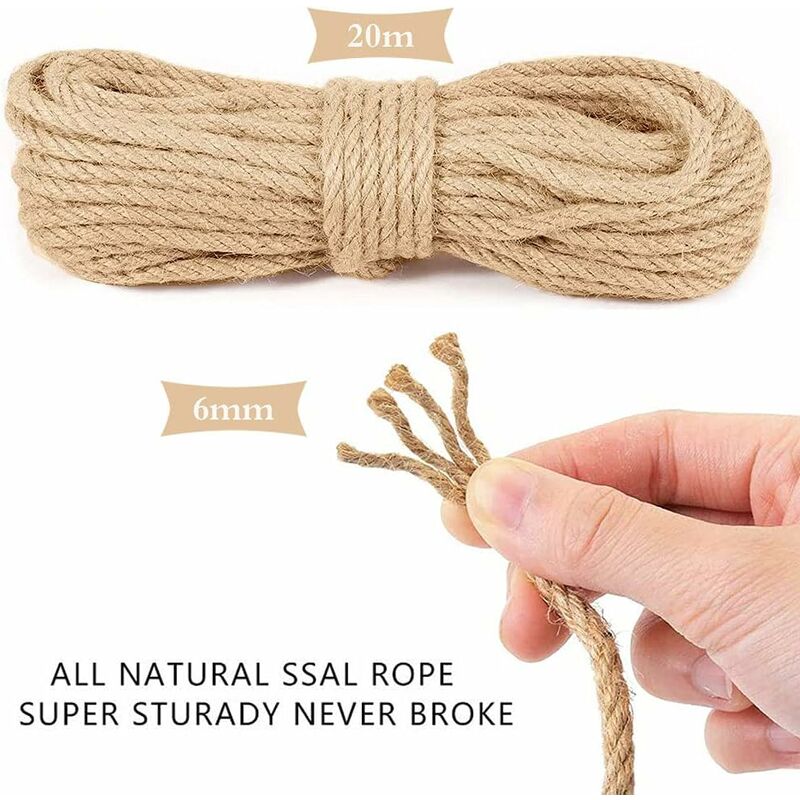 6Mm Jute Rope, 66 Feet Natural Heavy Duty Brown Twine for Crafts, Cat  Scratch Po