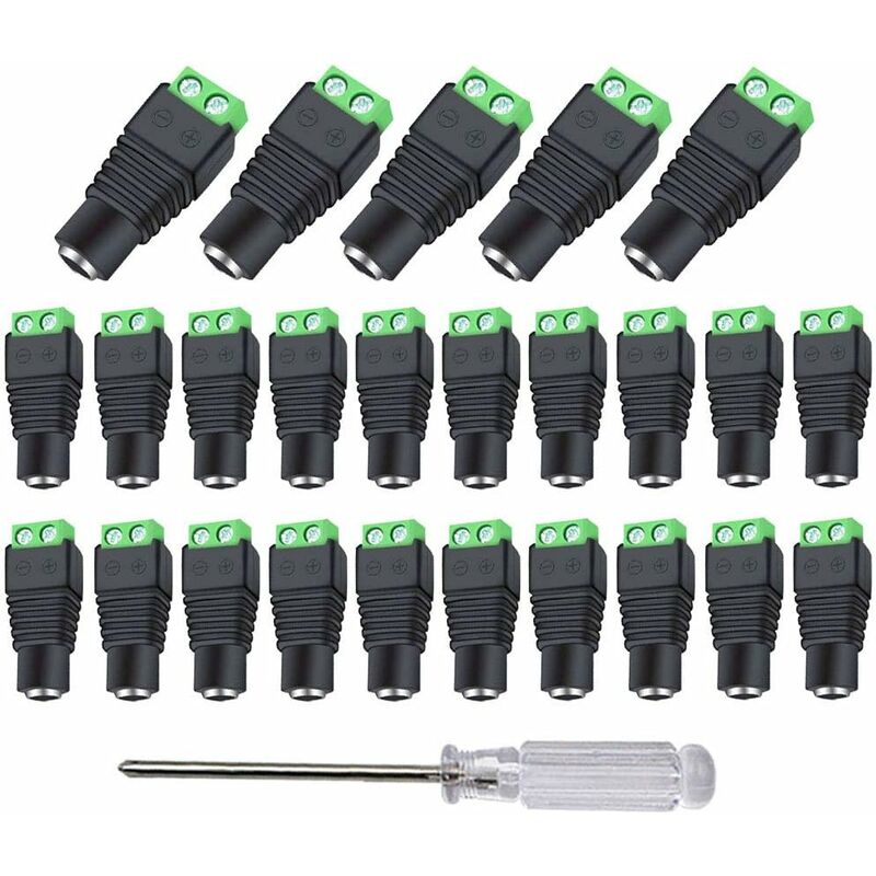 25 Pieces 12V/24V DC Female Socket Connectors, 5.5 x 2.1 mm DC Power Supply  Adapter Screw Terminal Connector, for CCTV Camera LED Strip (Green)