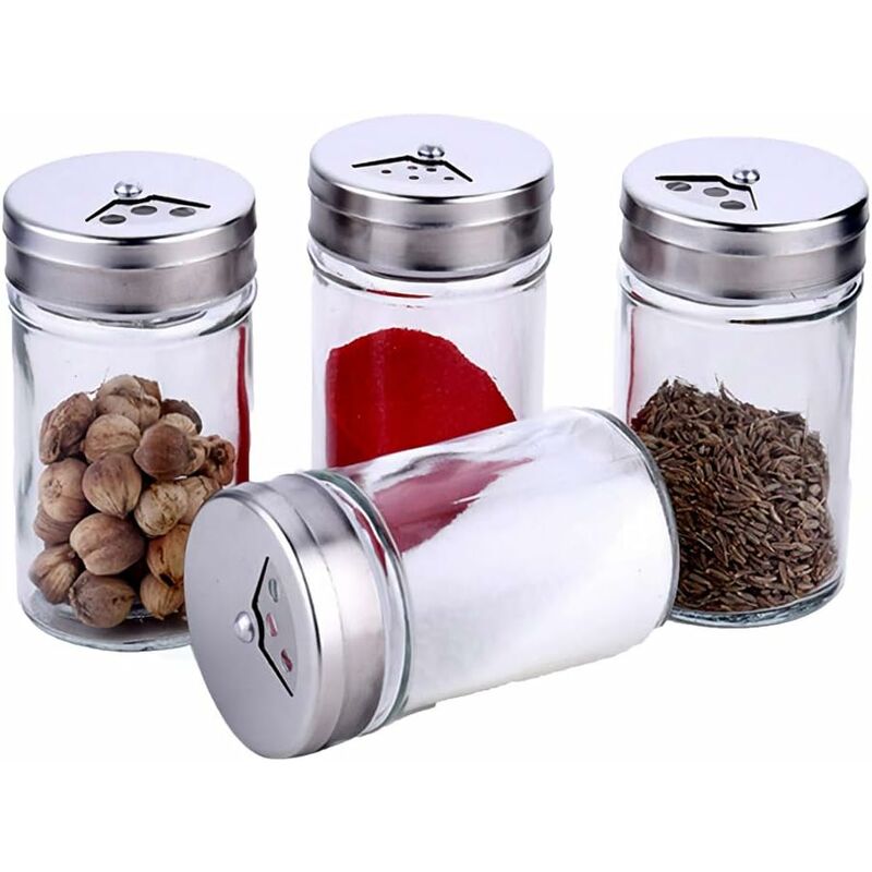 4pcs Adjustable Glass Spice Jars With 100ml Stainless Steel Shaker