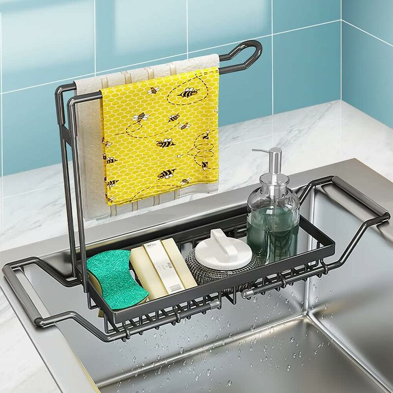 1pc Kitchen Sink Caddy Organizer, Sponge Holder with Drain Pan, 304 Stainless  Steel, for Sponges, Soap, Kitchen, Bathroom, Silver
