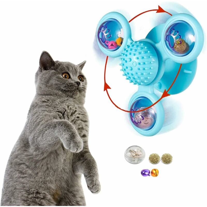 Windmill Cat Toys, Turntable Interactive Cat Toy With Suction Cup Brush For  Cat Tooth Cleaning Scratching,wall Mount Cat Spinner With Rotatable Toy Ba