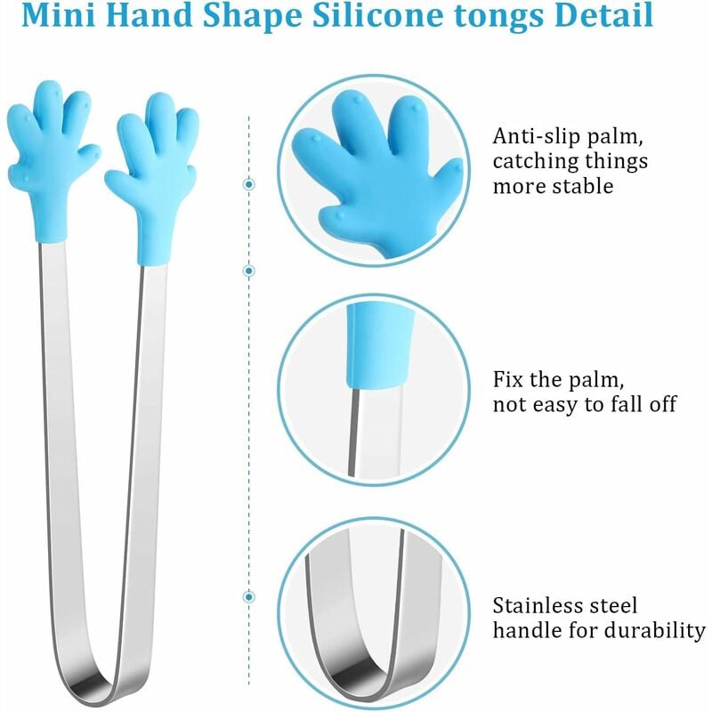 1pc Mini Palm Shaped Ice Tongs With Silicone Tip And Stainless Steel Handle