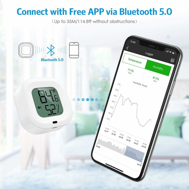 Wireless Bluetooth Thermometer Hygrometer, Mini Bluetooth Humidity And Temperature  Sensor with Data Export for IOS Android, for House, Wine Cigar, Living  Room, Baby Room 