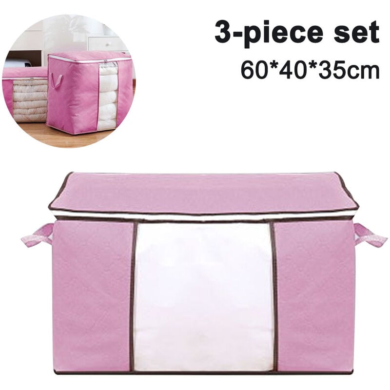 Simple Houseware 3 Pack Foldable Closet Organizer Clothing Storage Box with  Clear Window, Pink