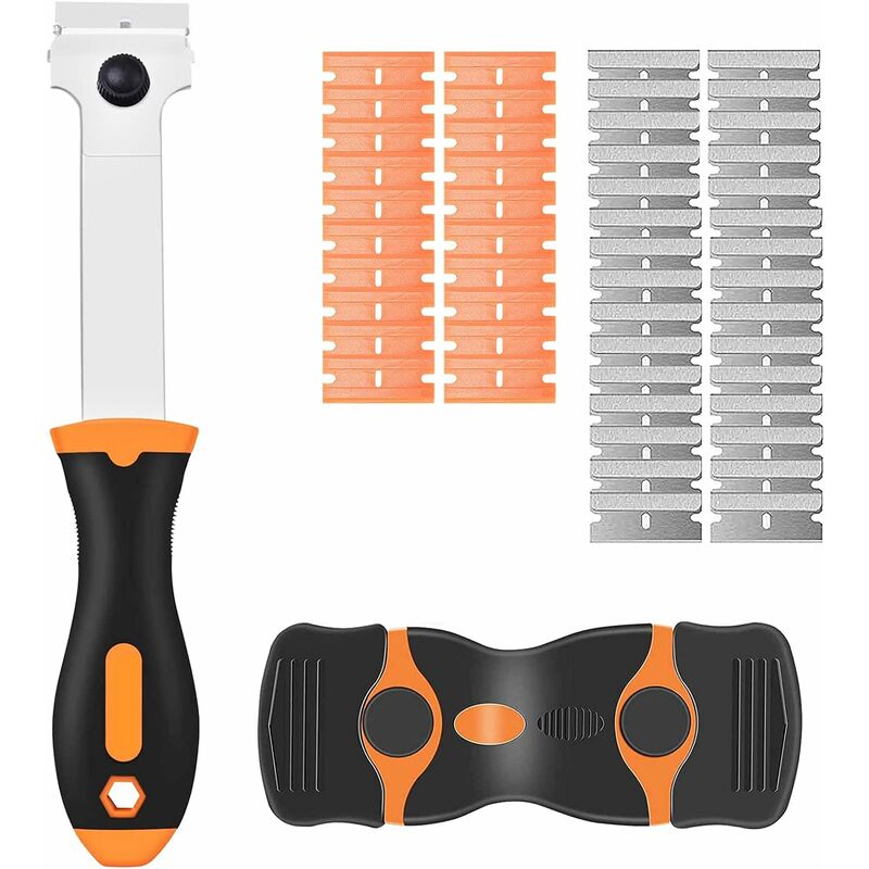 Plastic Razor Blade Scraper, Set Of 4 Sticker Paint Label Scraper Removal  Tool With 100 Pieces Of Plastic Replacement Blades, Razor Blades For Gasket