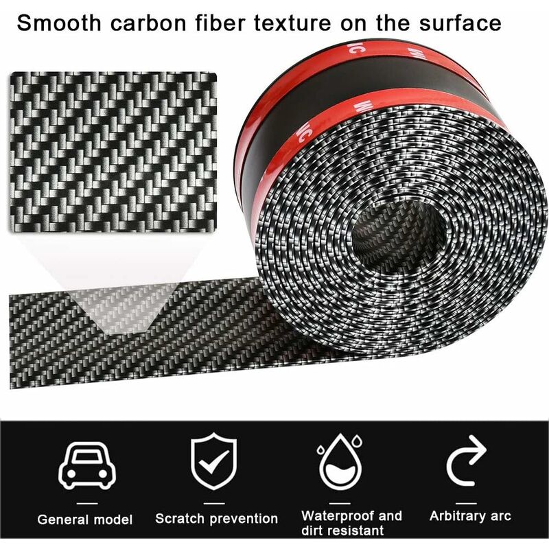 Car Door Sill Guard Anti-Scratch Carbon Fiber Pattern Bumper Protector Strip,  5*100cm/Roll