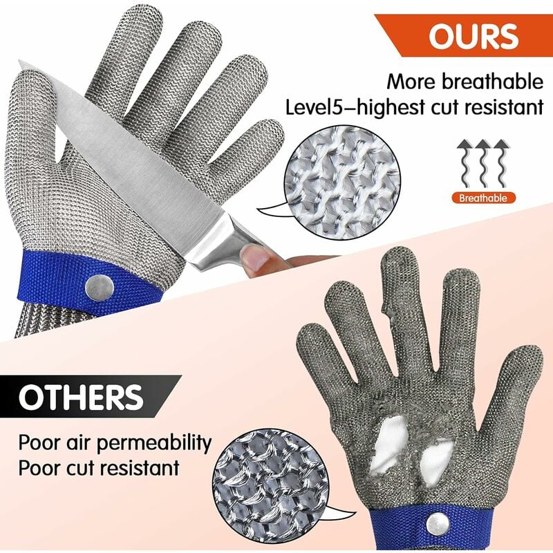 Anti Cut Glove, Oyster Glove Level 5 Protection Stainless Steel Wire Mesh  Suitable Work Gloves For Oysters, Meat Cutting, Gardening And Carving(xl)