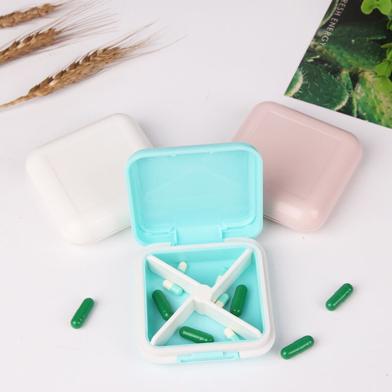 Portable Mini Medicine Storage Box, 4 Grids Square Sealed Medicine Box  Travel Pill Organizer,Small Pill Box,Portable Medicine Vitamin Holder  Container Moisture Proof,for Travel,for Home