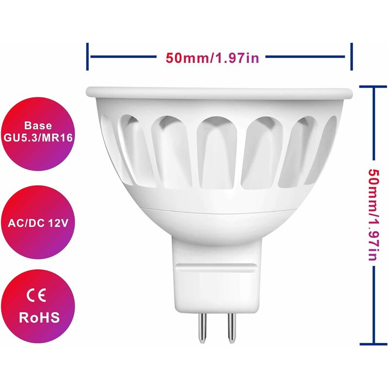 8 Pack LED MR16 2700K - 3000K Warm White 36° Dimmable 12V AC/DC