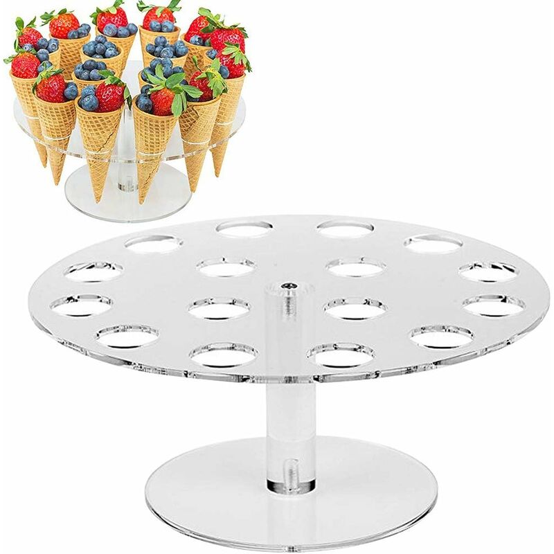 Ice Cream Cone Holder 2-Tier, 24-Cavity Round Clear Acrylic Waffle Con