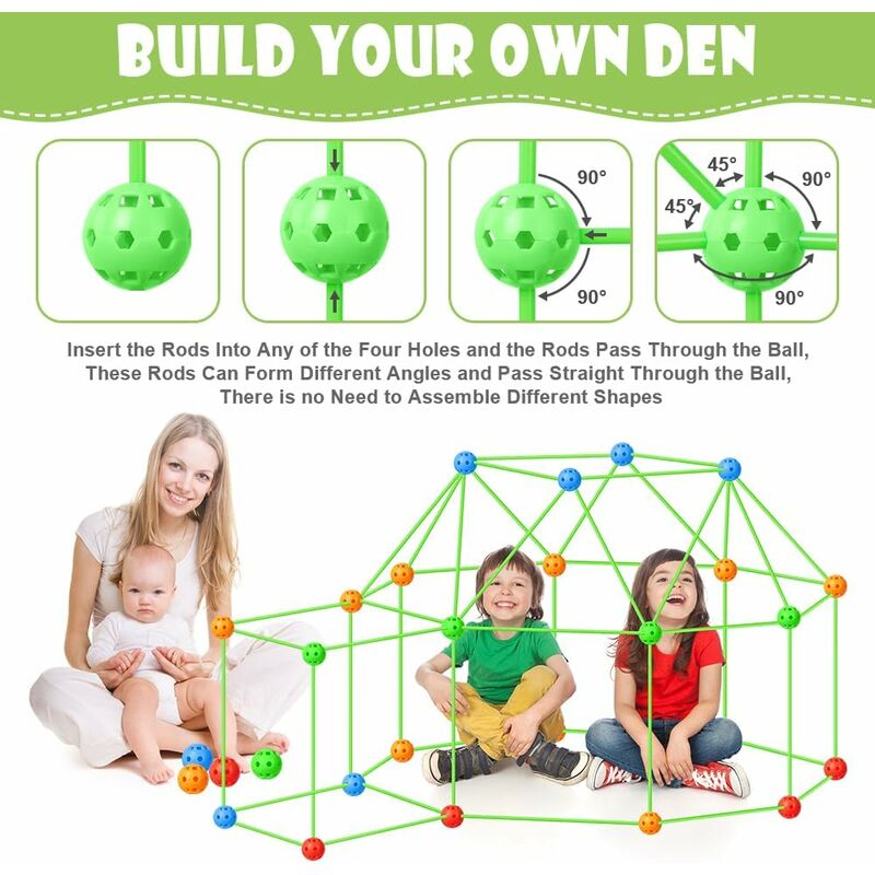 156Pcs Kids Construction Fortress Building Kit DIY Build Your Own Den Toy  Gifts