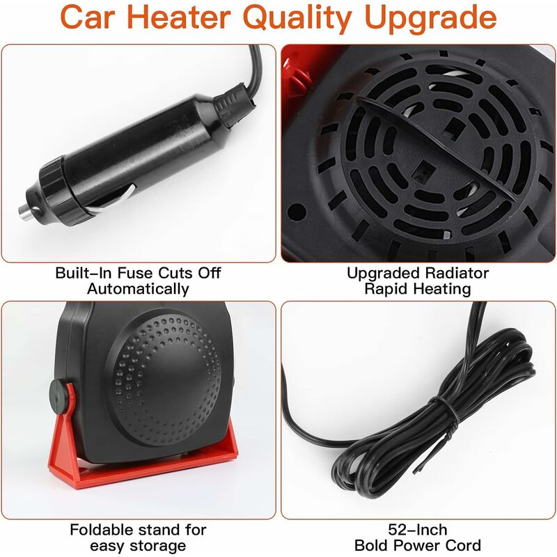 Car Heater that Plugs into 12V Cigarette Lighter Car Heaters Quick Defog  Portable Defroster for Trucks, Vans and Cars (150W Red)