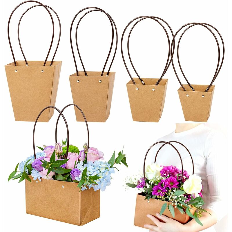 4pcs Flower Paper Gift Box Waterproof Bouquet Gift Box with Handles for  Arrangements Mother's Day Gift Black 4PCS 