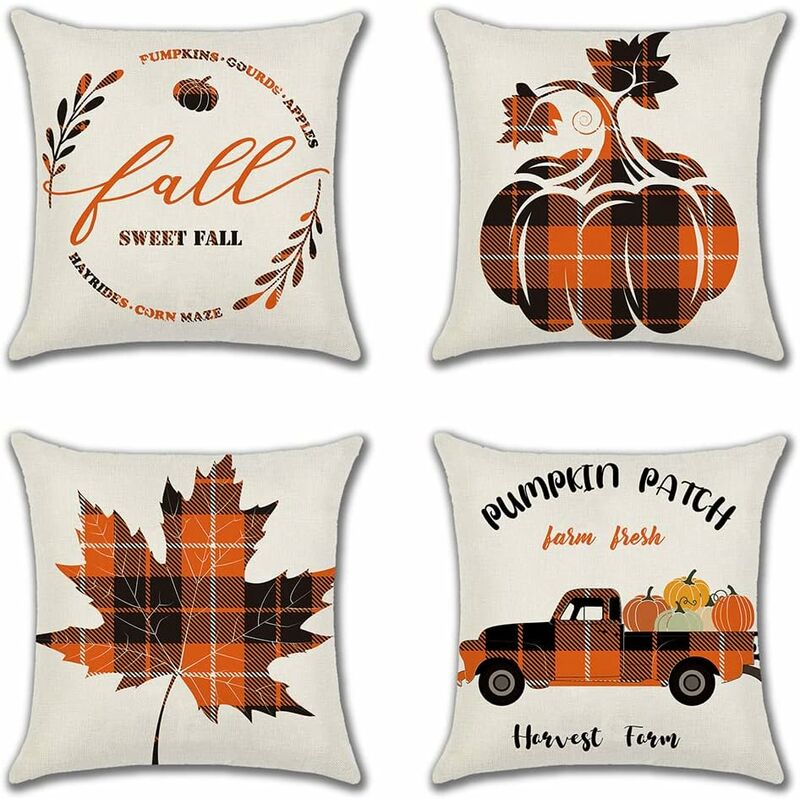 1pc Pumpkin & Maple Leaves & Plaid Pattern Living Room Rug Set