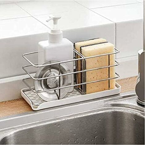 Adjustable Sponge Soap Holder Drainer Sink Tray Telescopic Sink Storage  Rack Holder Adhesive Sink Organizer Holder Dish Cloth Hanger 2-in-1 Sink  Caddy Drainer Tray for Home Kitchen, Gray 