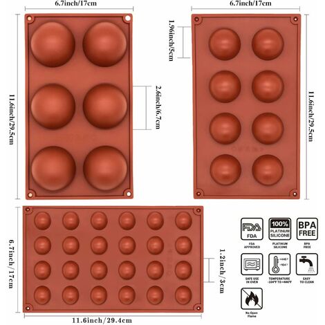 3 Pieces Half Sphere Silicone Mold, Silicone Ball Mold, 3D Half Sphere Cake  Mold Set of