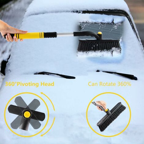 Car Snow Brush and Ice Scraper, 25” to 31” Extendable Snow Broom for Small  Car with Soft Grip, Pivoting Head and Detachable Car Ice Scraper (Yellow)