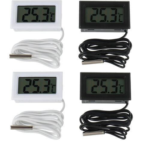 Pcs Fridge Thermometer Digital LCD Thermometer with Waterproof Probe for  Refrigerator Freezer Aquarium Built-in Thermo-Hygrometer (Set of 2 Black and  2 White)