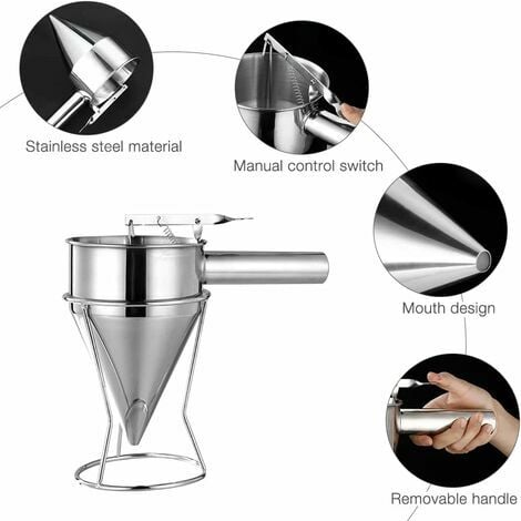 Stainless Steel Pancake Dough Dispenser Handheld Pancake Batter Dispenser  Funnel Dough Baking Tool Suitable for Modern Household Kitchens, Pastry  Shops, Bakeries, Juice Shops etc. (Silver) 