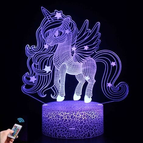 3D Unicorn Night Light, 16 Color Changing 3D Lamp with Remote Control  Christmas Halloween Birthday Gift for Baby Boy Girl Kids Room
