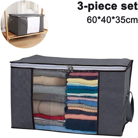 Clothes Storage Bag 3pcs, Foldable Storage Bins for Clothes, Comforters Storage  Bags with Reinforced Handle, Sturdy Zipper, Closet Organizer with Clear  Window-Sky Blue 