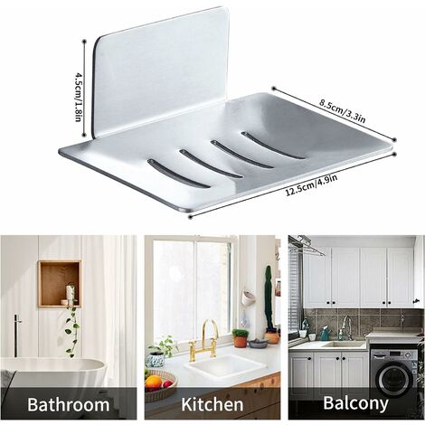 1pc Soap Dish Holder, No Drilling Needed, Comes With Strong Adhesive Hook,  Made Of 304 Stainless Steel Anti-rust And Moisture-proof, Wall-mounted Soap  Holder, Soap Tray, Sponge Rack For Bathroom And Kitchen, Square (