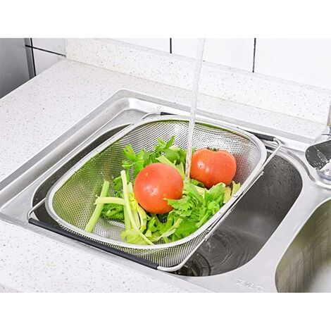 Over the Sink Colander Stainless Steel Fine Mesh Sink Strainer Basket with  Extendable Handle for Pasta Fruits Vegetables