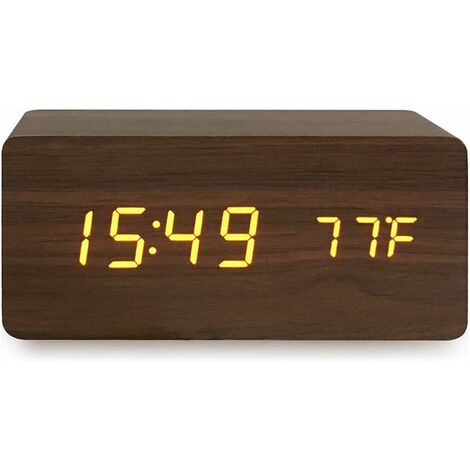 Digital Alarm Clock, with Wooden Electronic LED Time Display, 3 Alarm  Settings, Humidity & Temperature Detect, Wood Made Electric Clocks for  Bedroom