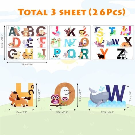 Alphabet Wall Stickers Kids Toddler Decors Animal ABC Stickers Removable  Letters