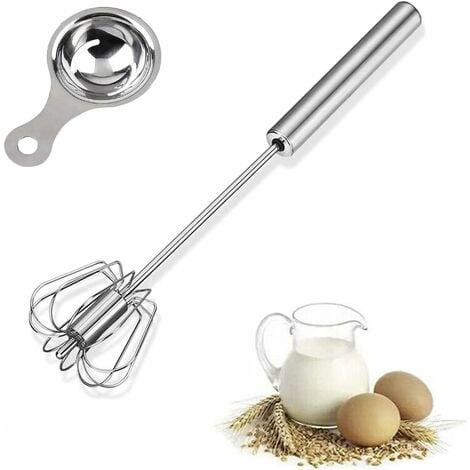 Semi-Automatic Whisk Egg Separator, Cream Mixer, Milk Frother, Egg Mixer,  Egg Extractor, Bakeware (2 Pieces, Stainless Steel)
