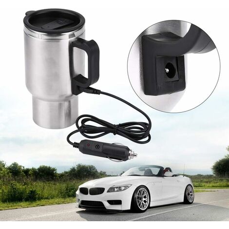 12V Car Heating Cup Stainless Steel Travel Coffee Cup Insulated Heated  Thermos Mug with Plastic Inside, 450ml Car Kettle for Heating Water,  Coffee