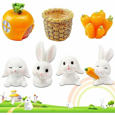 Easter Bunny Rabbit Mini Figurines Set Of 7 Resin