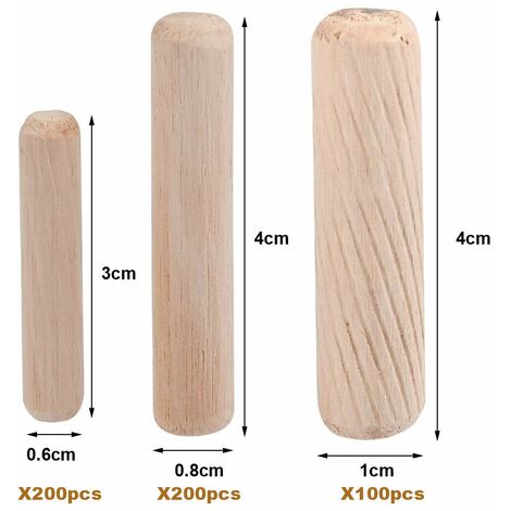 100 Pack Grooved Wooden Dowels Tapered Wooden Dowels Twill End Birch Dowels  6mm X 40mm