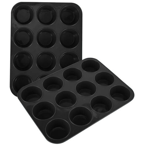 Pack of 2 Large Silicone Muffin Pans for 12 Muffins, Non-Stick Muffin Tray  Non-Stick Coated Baking Tray Baking Pan for Cupcakes, Brownies, Cakes,  Pudding 33 x 25 x 3 cm (Gray) 