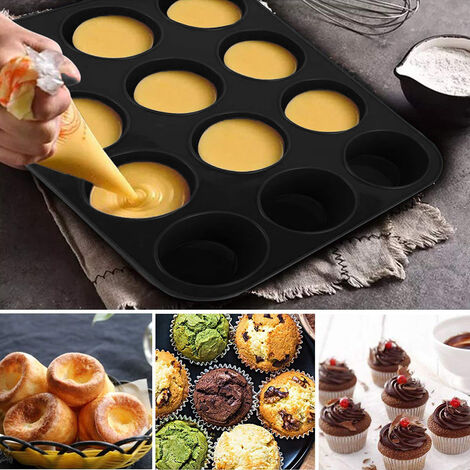 2PCS Jumbo Deep Muffin Cupcake Pan Black Stone non Stick Coating