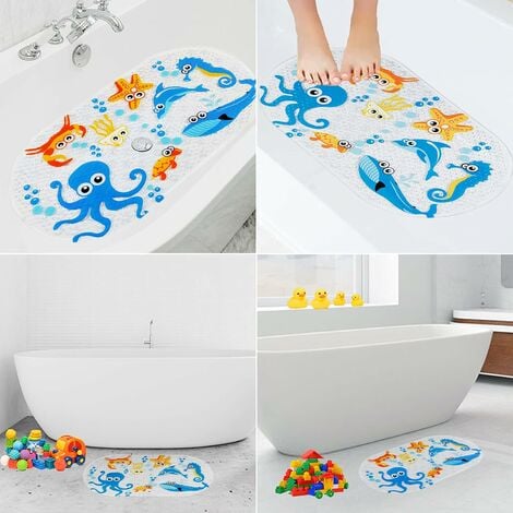 BEEHOMEE Bath Mats for Tub Kids - Large Cartoon Non-Slip Bathroom Bathtub Kid Mat for Baby Toddler Anti-Slip Shower Mats for Floor 35x15,Machine