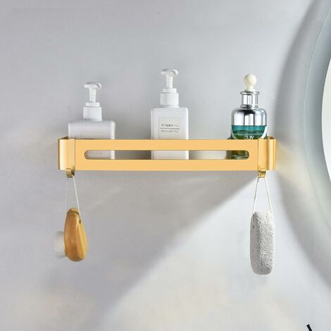 SOLID Gold Double Layer Rectangle Bath Shower Shampoo Storage Basket Holder  Hook