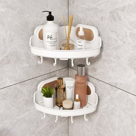2pcs Wall Mounted Triangular Metal Storage Rack With Hooks, No Drilling  Needed. Easy To Install.includes Bathroom Shower Room Storage Shelf,  Bathroom & Shower Accessories, Bathroom Storage Organizer