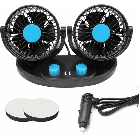 12V Car Fan Cigarette Lighter/USB Power Dual Control Dual Head Car Fan Two  Speed Modes 360 Degree Rotation for Various Vehicles etc.