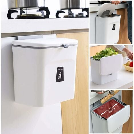 Hanging Kitchen Trash Can With Lid, Kitchen Cabinet Door Cupboard Trash Cans,  Under Sink Trash Cans, Trash Can For Bedroom Bathroom Office Rv 9l (whit