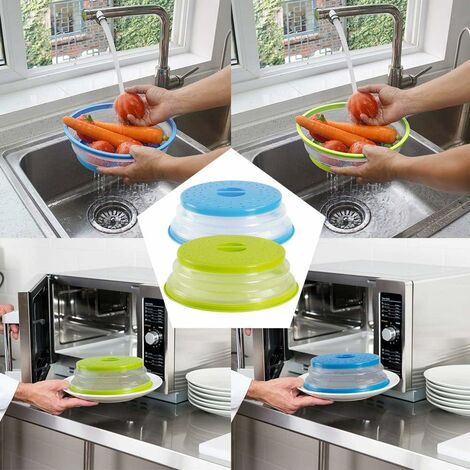 2Packs collapsiable Microwave cover (Red+Blue) BPA free Microwave Splatter  Guard Colander Strainer for Fruit Vegetables
