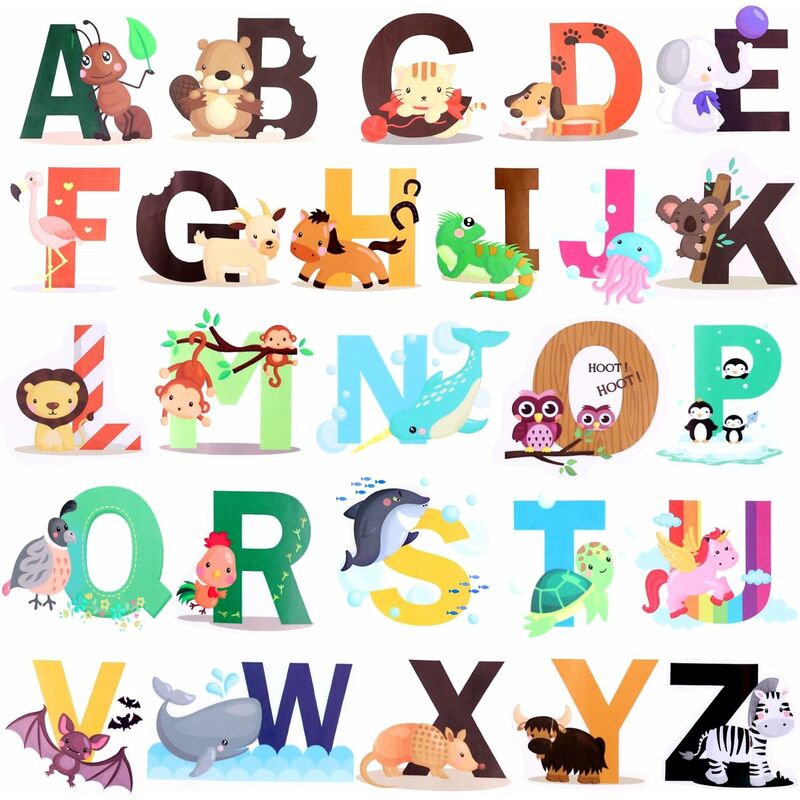 ABC-Wandaufkleber mit englischem Alphabet, Kinderzimmer-Wandaufkleber,  Tier-Wandaufkleber, Baby-Kinderzimmer, Kinderzimmer, Wohnzimmer,  Wanddekoration
