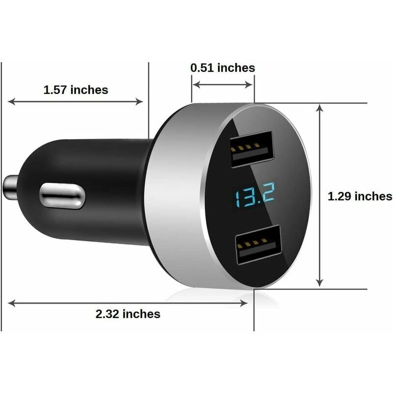 Mini-USB-Autoladegerät – 2 Anschlüsse – intelligentes Laden – Schnellladung  3,0 Voltmeter-Funktion, LED-Anzeige des Batteriestands – universelle  Kompatibilität – Silber