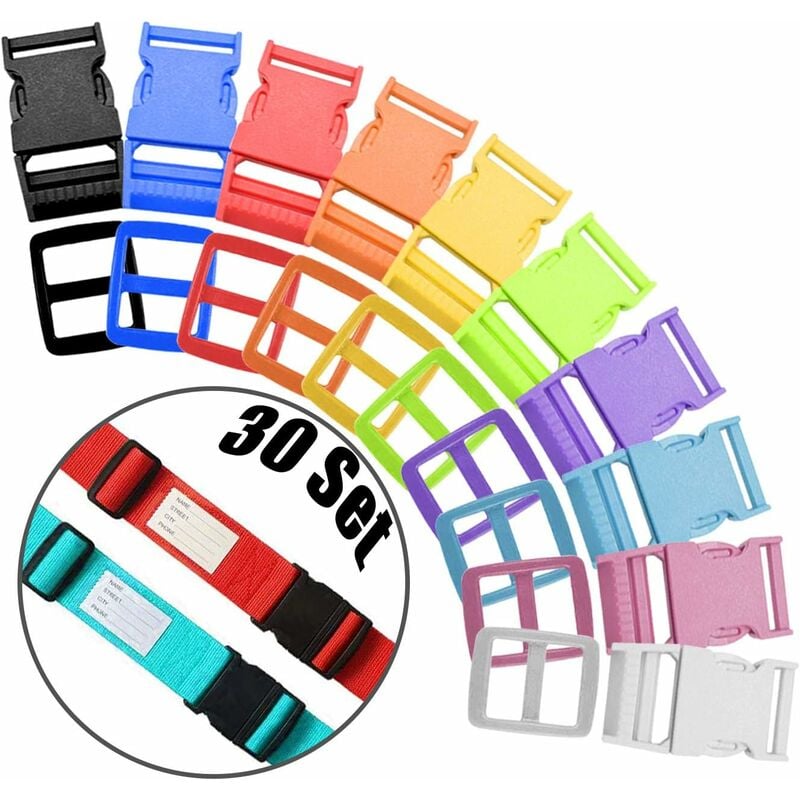 Kunststoff-Schnallenclip, 25 mm, 30 Stück, Entriegelungsschnallen,  Kunststoff-Einstellschnalle (10 Farben)