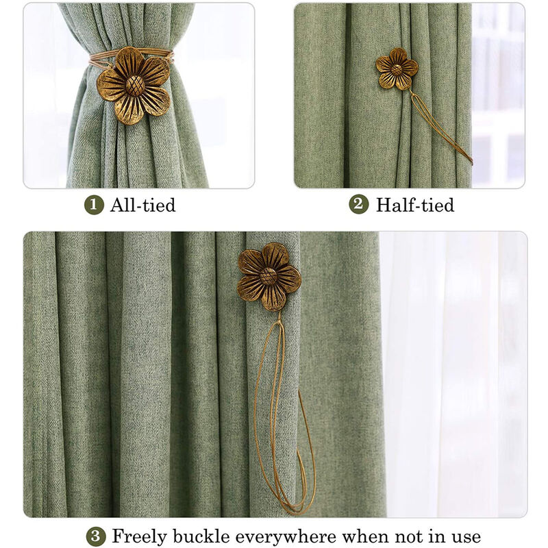 Magnetischer Vintage-Vorhang-Raffhalter, 1 Paar  Harz-Blumen-Vorhang-Raffhalter, dekorativer Schnallenhalter für  Fenstervorhänge, braun