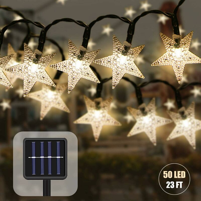 Solarbetriebene Lichterkette, 7 m, 50 LEDs, wasserdicht, Stern-Solar-Weihnachtsbeleuchtung,  dekorativ für Party, Hochzeit, Garten, Geschäft, Zuhause im Freien (gelb)